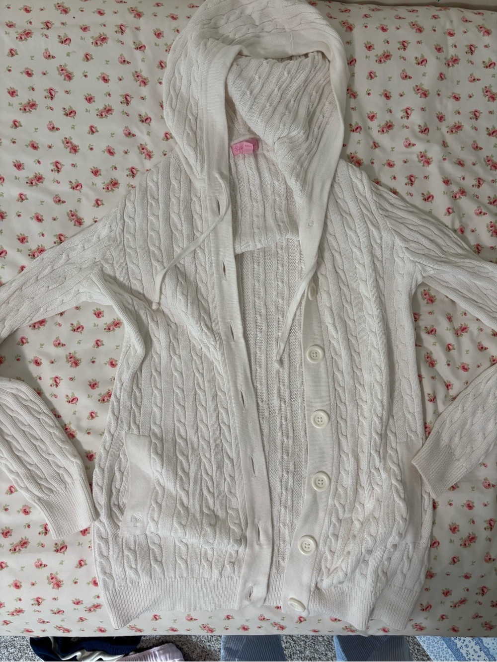 Lilly Pulitzer White Cable-Knit Hooded Cardigan